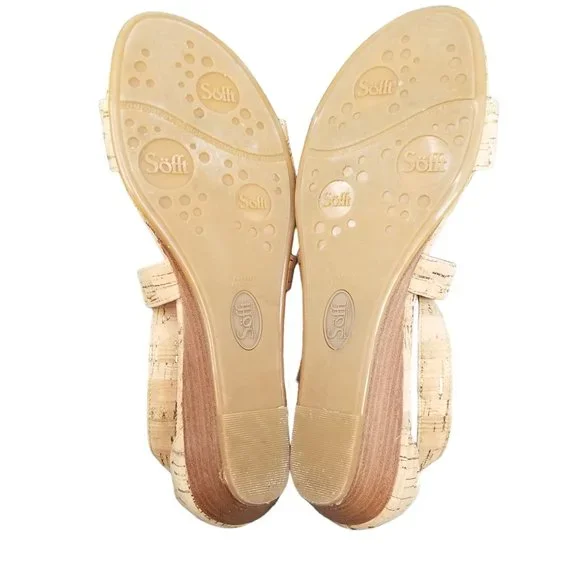 Sofft Innis Sandals Womens Gold Natural Leather Cork Wedge SF0001393 Size 10 - Picture 9 of 13